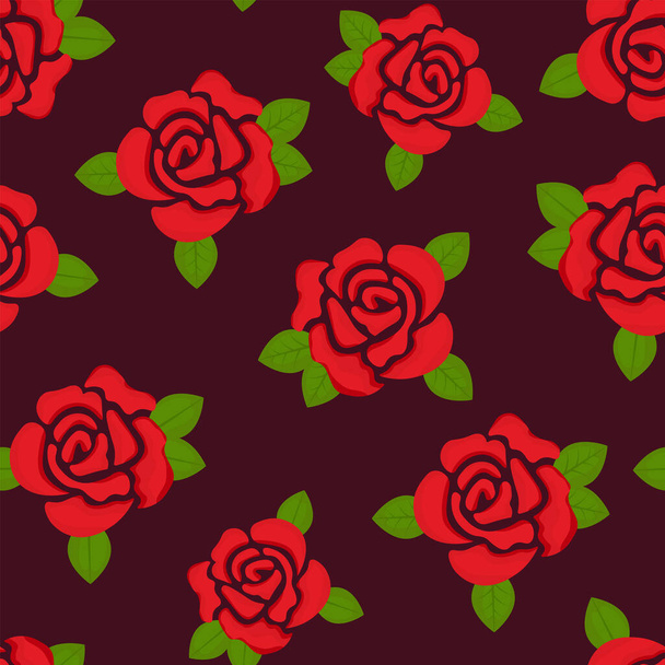 Romantic red roses rockabilly style seamless vector pattern design - Vector, afbeelding