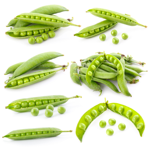 一連の分離したポッドの熟した緑エンドウ豆 - 写真・画像
