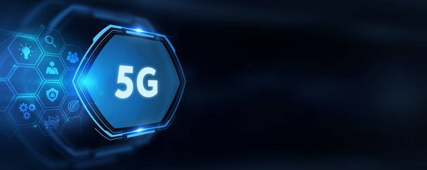 The concept of 5G network, high-speed mobile Internet, new generation networks. Business, modern technology, internet and networking concept.        - Photo, Image