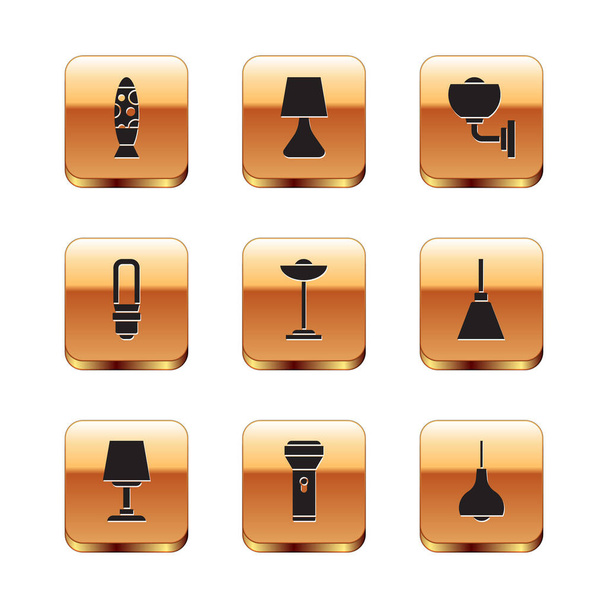 Set Floor lamp, Table, Flashlight, LED bulb, Wall sconce, Lamp hanging and  icon. Vector - ベクター画像