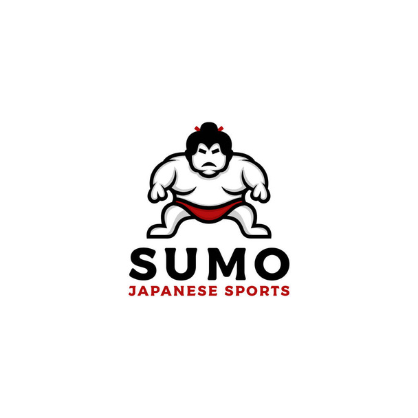 Logo de luchador de sumo. Gordo, hombre con sobrepeso. Diseño del logo del deporte tradicional japonés - Vector, imagen