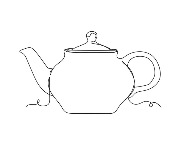 Continuous one line drawing of kettle in box in silhouette on a white background. Linear stylized.Minimalist. - Вектор, зображення