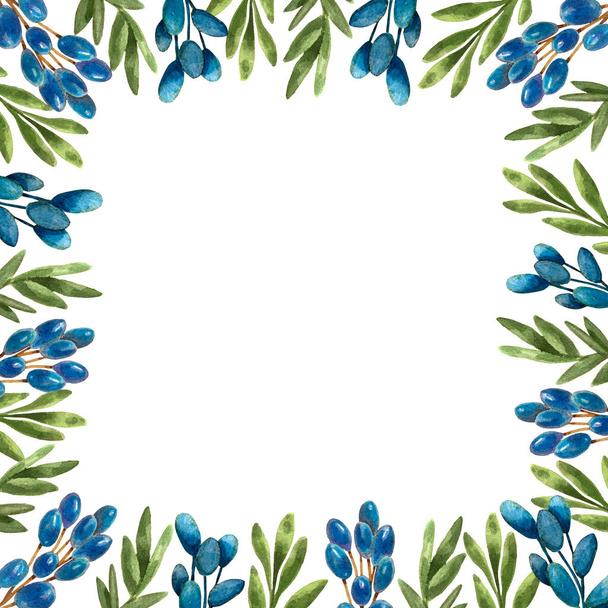 watercolor floral frame with pattern of leaves, branches, twigs, wedding and botanical concepts,  - Фото, зображення