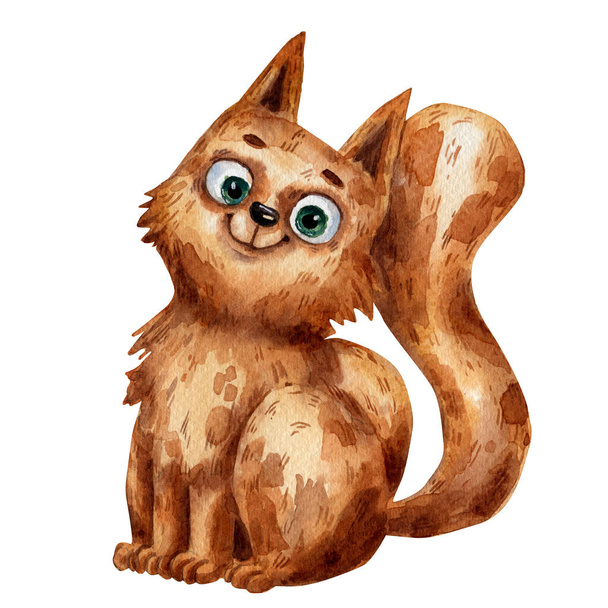 watercolor hand-drawn cute cat, Digital illustration. Fun animal, playful kitten  - Foto, Bild