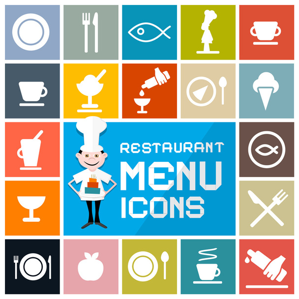Colorful Flat Design Vector Restaurant Menu Icons Set - Vector, Image