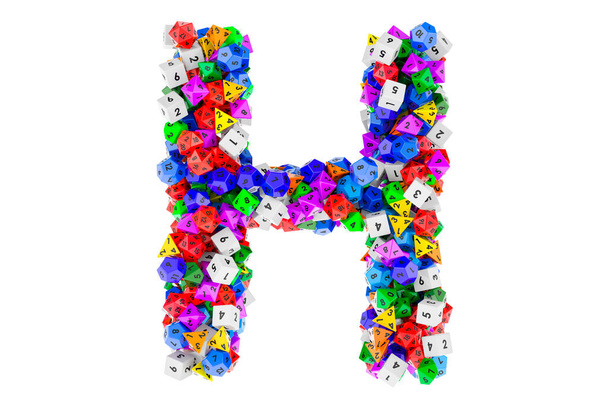 Alfabeto lettera H, da dadi colorati gioco di ruolo. rendering 3D isolato su sfondo bianco - Foto, immagini