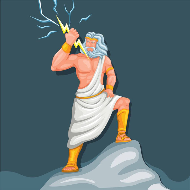 Zeus jupiter dios del trueno con la figura del rayo. clásico griego mitología romana ilustración vector - Vector, Imagen