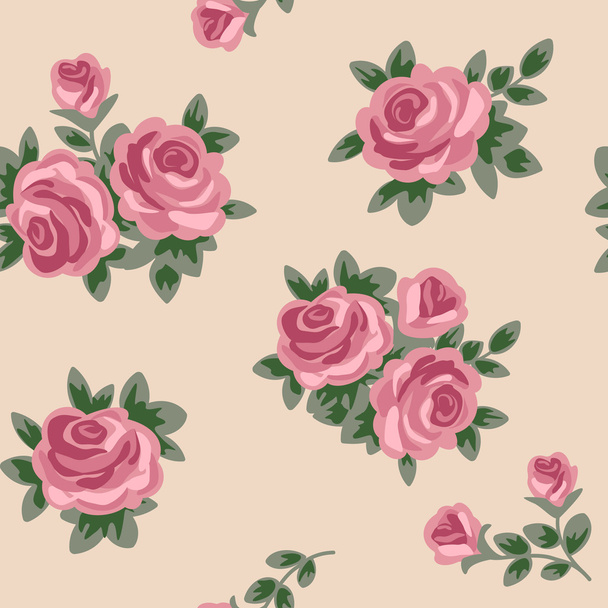 Vector seamless background with pink roses in retro style - Vektor, kép