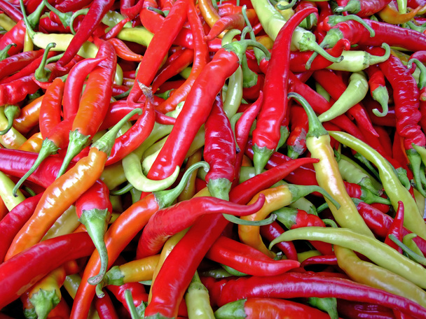 Pile of colorful spicy chilly peppers on a market - Fotografie, Obrázek