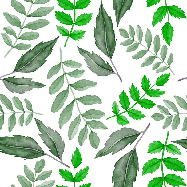Watercolor seamless pattern with vintage leaves. Beautiful botanical print with colorful foliage for decorative design. Bright spring or summer background. Vintage wedding decor. Textile design. - Photo, image