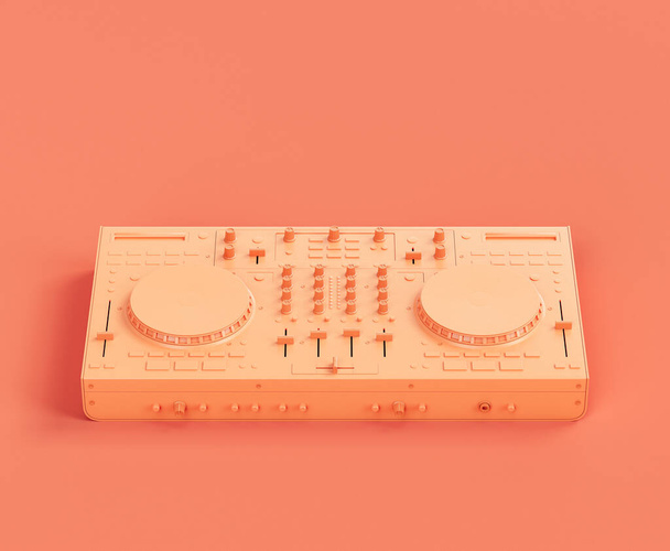 Monokróm narancs színű DJ mixer vezérlő rózsaszín stúdióban, senki, 3D renderelés - Fotó, kép