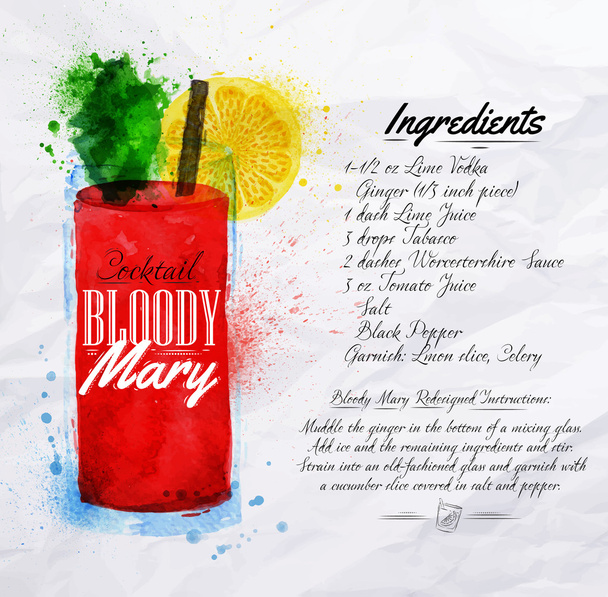 Bloody mary cocktails aquarel - Vector, afbeelding