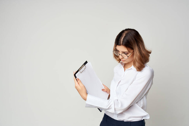 Business woman with folder in hands Copy Space office - Photo, Image