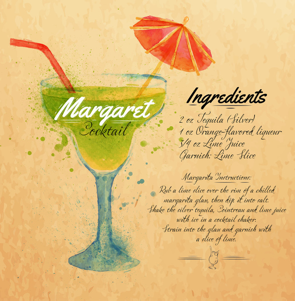 Margaret cocktails aquarel kraft - Vector, afbeelding
