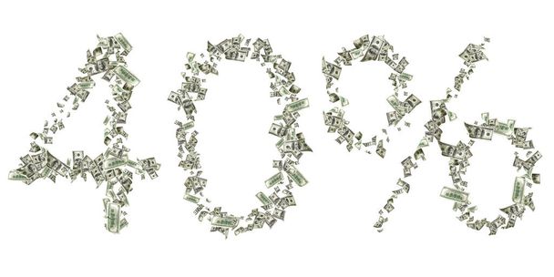 Uns Dollar. Amerikanisches Geld, fallendes Bargeld Nummer 40. Fliegende hundert Dollar isoliert auf weißem Hintergrund - Foto, Bild