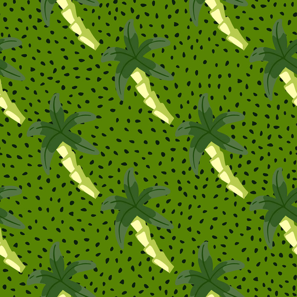 Diagonale abstraite motif lumineux sans couture avec des éléments de palmier doodle. Fond vert vif pointillé. Conçu pour la conception de tissu, impression textile, emballage, couverture. Illustration vectorielle. - Vecteur, image