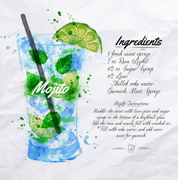 Mojito cocktails watercolor - Vector, Image