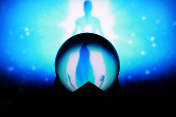 Milky way in magic sphere,Fortune teller,mind power concept. magic ball predictions. mysterious composition. Fortune teller, mind power, prediction concept. copy spac - Photo, Image