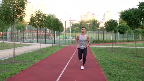 фитнес-тренер тренирует анаэробную нагрузку в парке, здоровый образ жизни - Кадры, видео