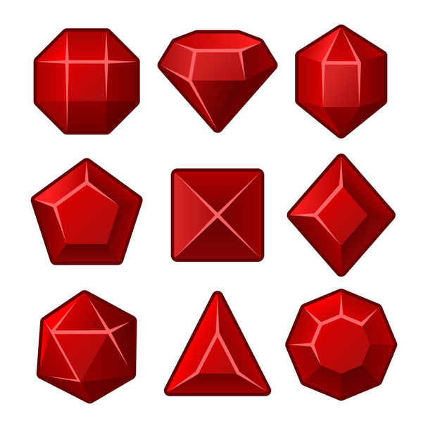 Set of Red Gems for Match3 Games. Vector - ベクター画像