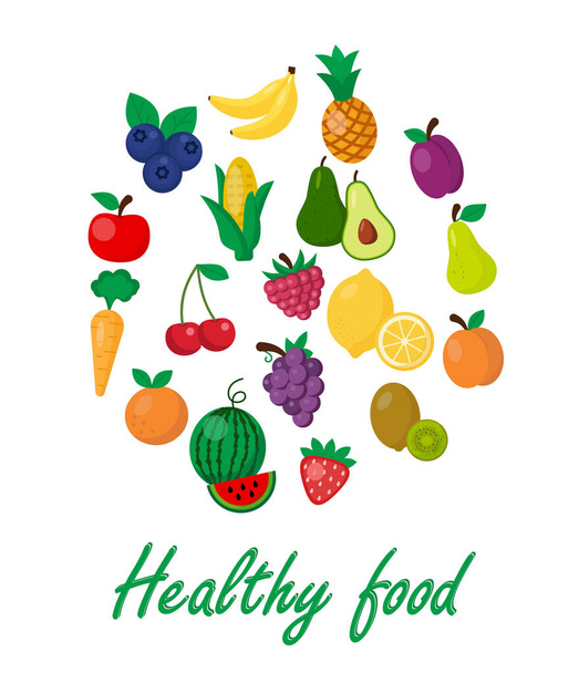 Healthy food vector template. Organic products concept. Flat style design, vector illustration EPS 10 - Vektör, Görsel