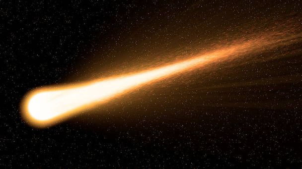 深い宇宙背景の中で動いている美しい青い彗星 - 写真・画像