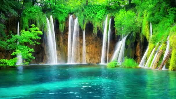 Vídeo cinematográfico del paisaje de cascada en los lagos de Plitvice Croacia en primavera - Metraje, vídeo