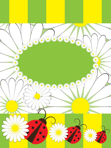 Greeting card with ladybirds and chamomile - Vector, imagen