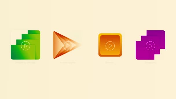 Smartphone iconos coloridos de carpetas y el comando de juego en un fondo beige. Moción. Diseño de aplicaciones digitales para un dispositivo moderno. - Metraje, vídeo