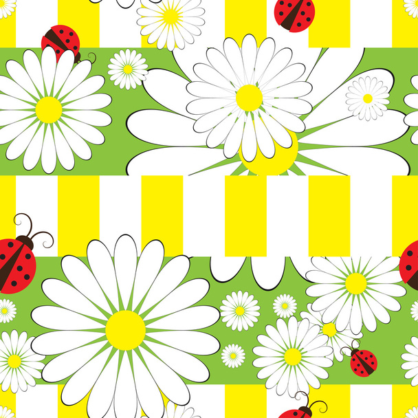 Ladybirds and chamomile seamless pattern - Wektor, obraz