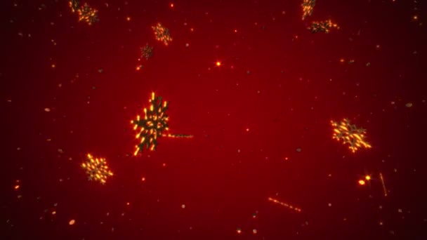 Karácsonyi animáció egy piros háttér arany hópelyhek. Mária Karácsony és boldog új évet háttér animáció. - Felvétel, videó
