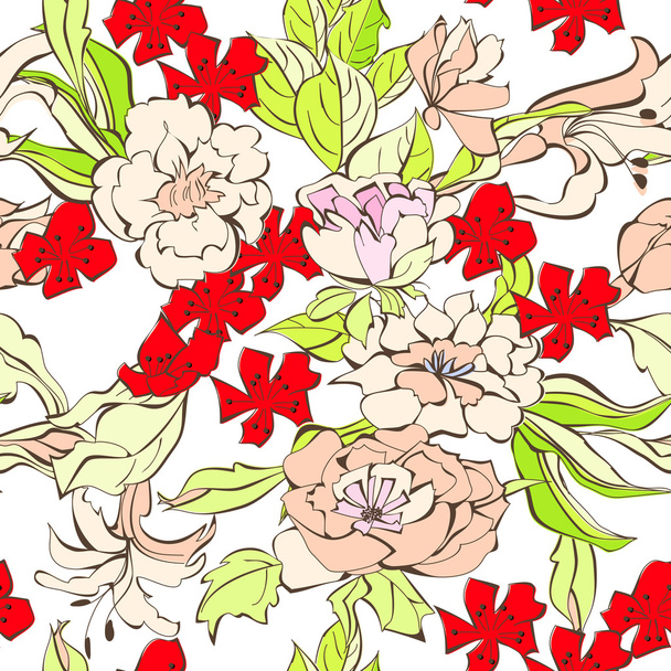 Summer seamless pattern with flowers - Vector, Image