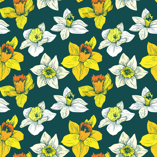 vector seamless floral pattern with narcissuses - Διάνυσμα, εικόνα
