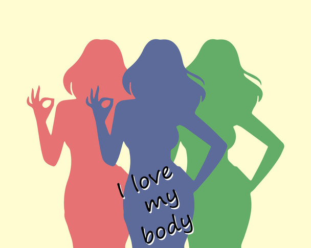 illustration, image on the theme of body positive, all the figures of a woman are beautiful, banner - Vector, Image