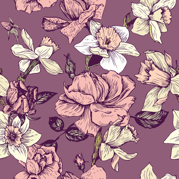 ビンテージ ベクトル シームレス花柄 - ベクター画像