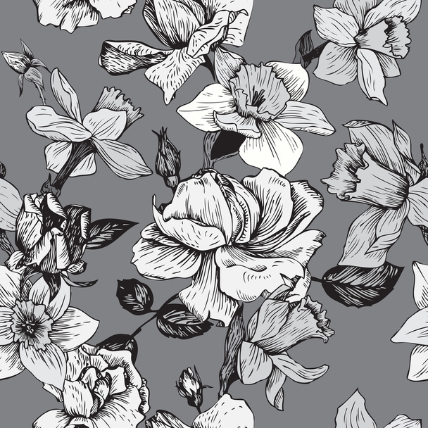 vintage vector seamless floral pattern - Вектор,изображение