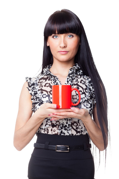 beautiful girl with red mug. - Photo, Image