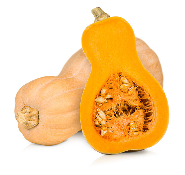 one whole butternut squash and one half isolated on white background - Photo, Image