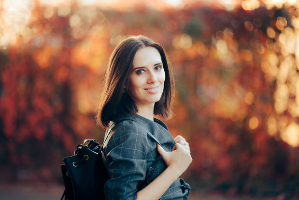 Smiling Female Student Wearing a Backpack - Fotoğraf, Görsel
