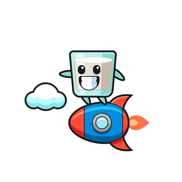 milk mascot character riding a rocket , cute style design for t shirt, sticker, logo element - Vector, Image