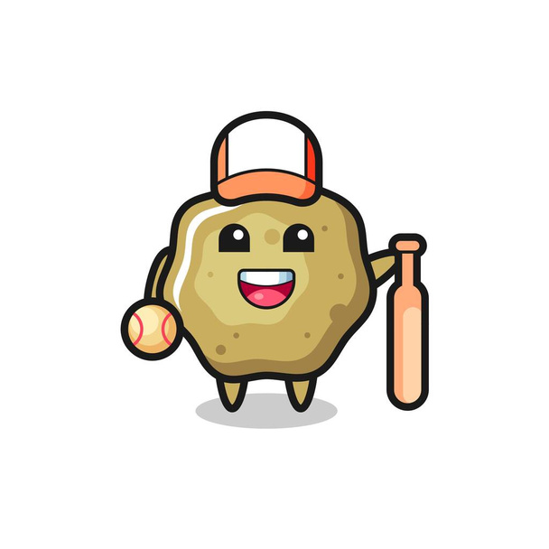 Personagem de desenhos animados de fezes soltas como um jogador de beisebol, design de estilo bonito para t-shirt, adesivo, elemento logotipo - Vetor, Imagem