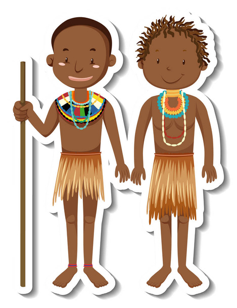 Africano homem tribal desenho animado personagem adesivo ilustração - Vetor, Imagem
