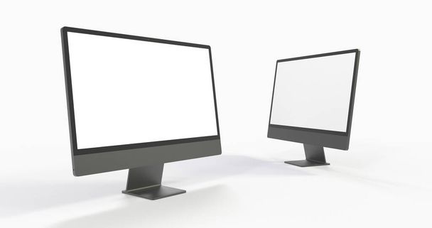 Two computer monitors with copyspace on the white screen isolated on a white background - Foto, Bild