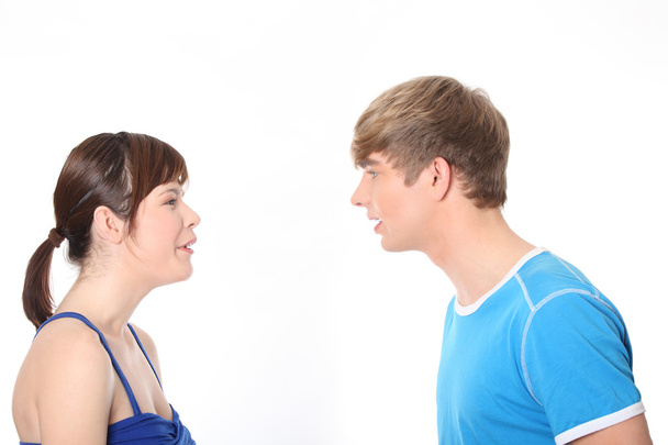 Young couple arguing, isolated on white - Valokuva, kuva