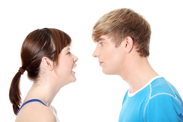 Young couple arguing, isolated on white - Valokuva, kuva