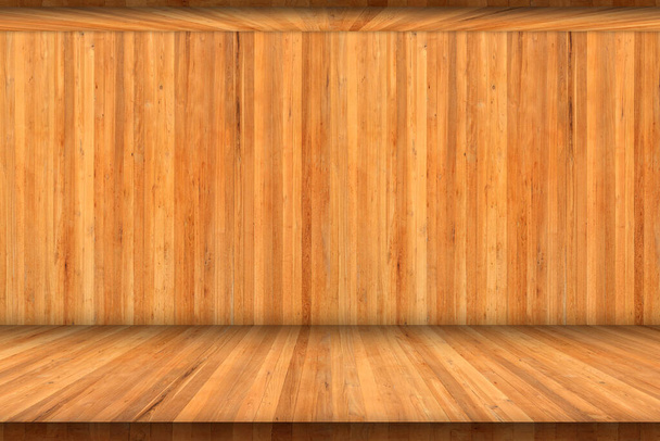 Habitación de madera vacía. piso, pared y techo interior de madera. para montaje o presentación de productos de exhibición. Contexto - Foto, imagen