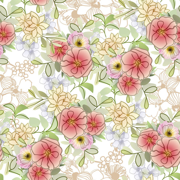 seamless pattern with beautiful floral elements - Vector, Imagen