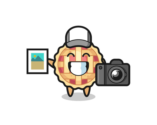 Χαρακτήρας Εικονογράφηση της μηλόπιτας ως φωτογράφος, χαριτωμένο σχεδιασμό στυλ για t shirt, αυτοκόλλητο, στοιχείο λογότυπο - Διάνυσμα, εικόνα