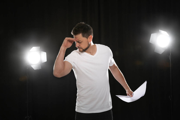 Professional actor rehearsing on stage in theatre - Foto, Bild