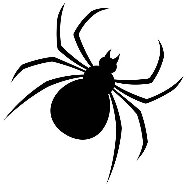 Spider. Silhouette. Vector illustration. Outline on an isolated white background. Flat style. Bloodthirsty predator. Black Widow. Halloween symbol. A clever hunter. All Saints Day. Idea for web design, tattoo, sticker. - ベクター画像